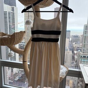 Cream and Black Striped Knit-Top Sundress